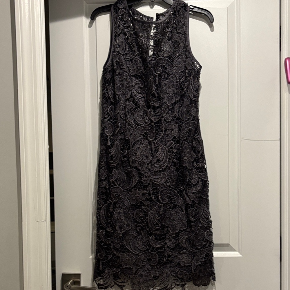Adrianna Papell  Gray Lace Midi Dress